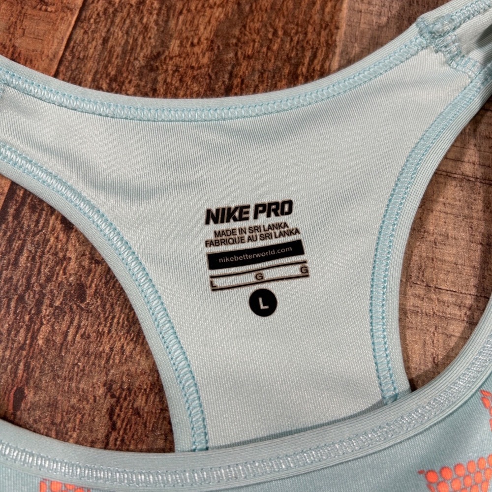 Nike Pro Dri Fit Sports Bra Large Mint Coral Racerback Medium Support - Picture 2 of 7